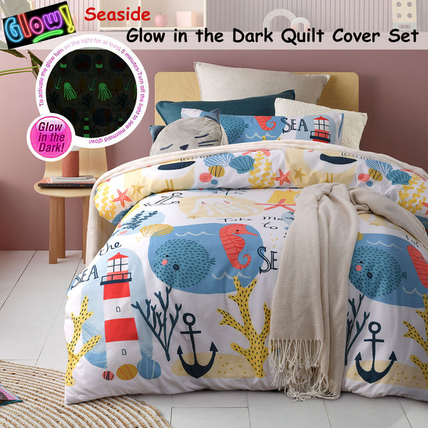 Happy Kids Seaside Glow in the Dark Quilt Doona Duvet Cover Set Single