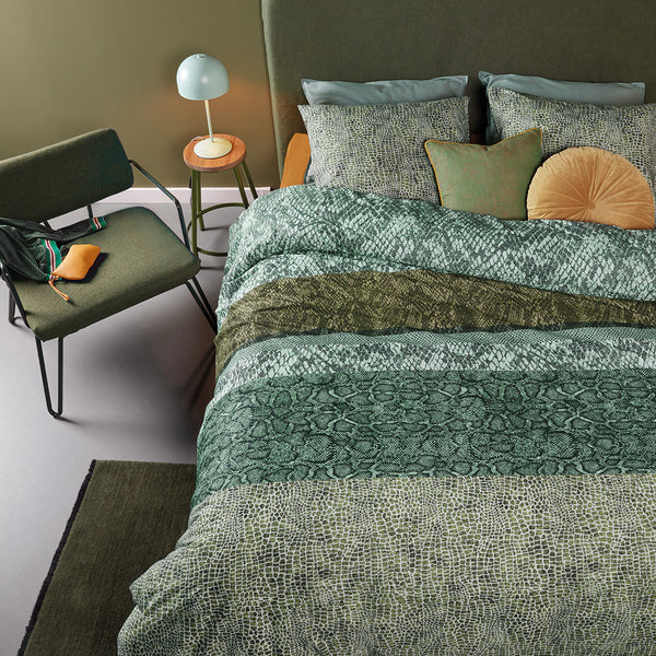 Bedding House Snake Skin Green Cotton Quilt Doona Duvet Cover Set Queen