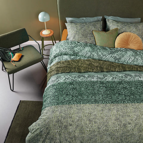 Bedding House Snake Skin Green Cotton Quilt Doona Duvet Cover Set Queen