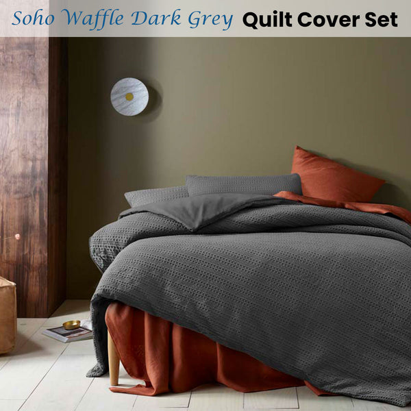 Accessorize Soho Waffle Dark Grey Quilt Doona Duvet Cover Set King