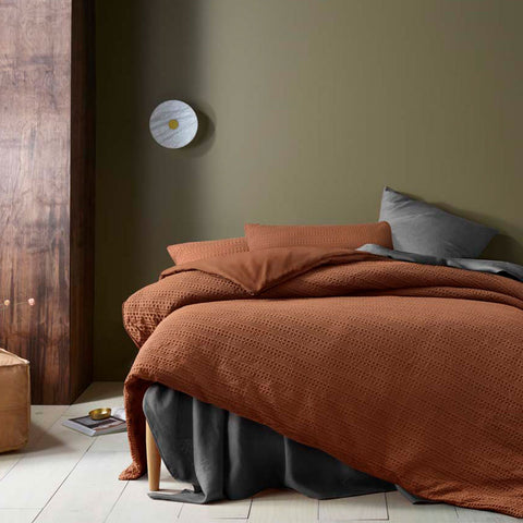 Accessorize Soho Waffle Tobacco Quilt Doona Duvet Cover Set Queen