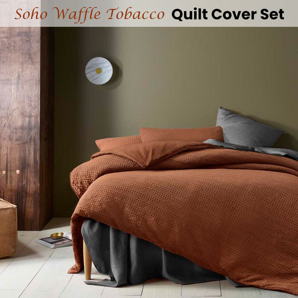 Accessorize Soho Waffle Tobacco Quilt Doona Duvet Cover Set Queen