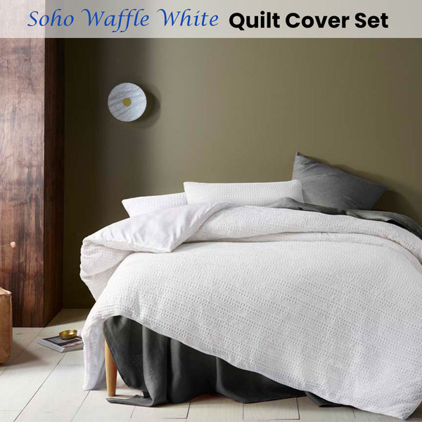 Accessorize Soho Waffle White Quilt Doona Duvet Cover Set King