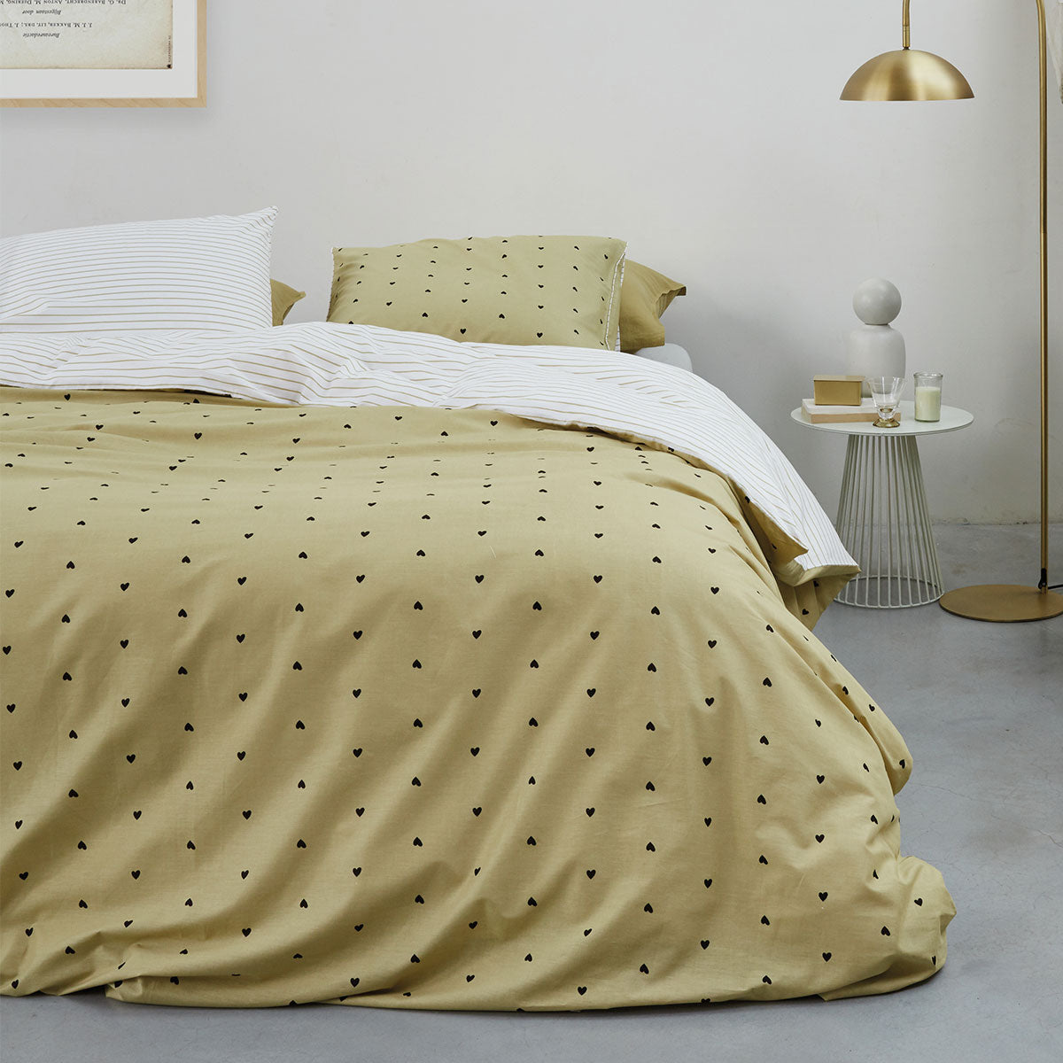 VTWonen Striped Hearts Yellow Cotton Quilt Doona Duvet Cover Set Queen
