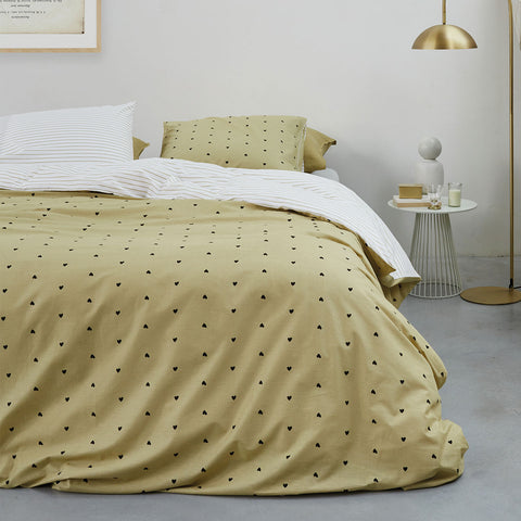 VTWonen Striped Hearts Yellow Cotton Quilt Doona Duvet Cover Set Queen