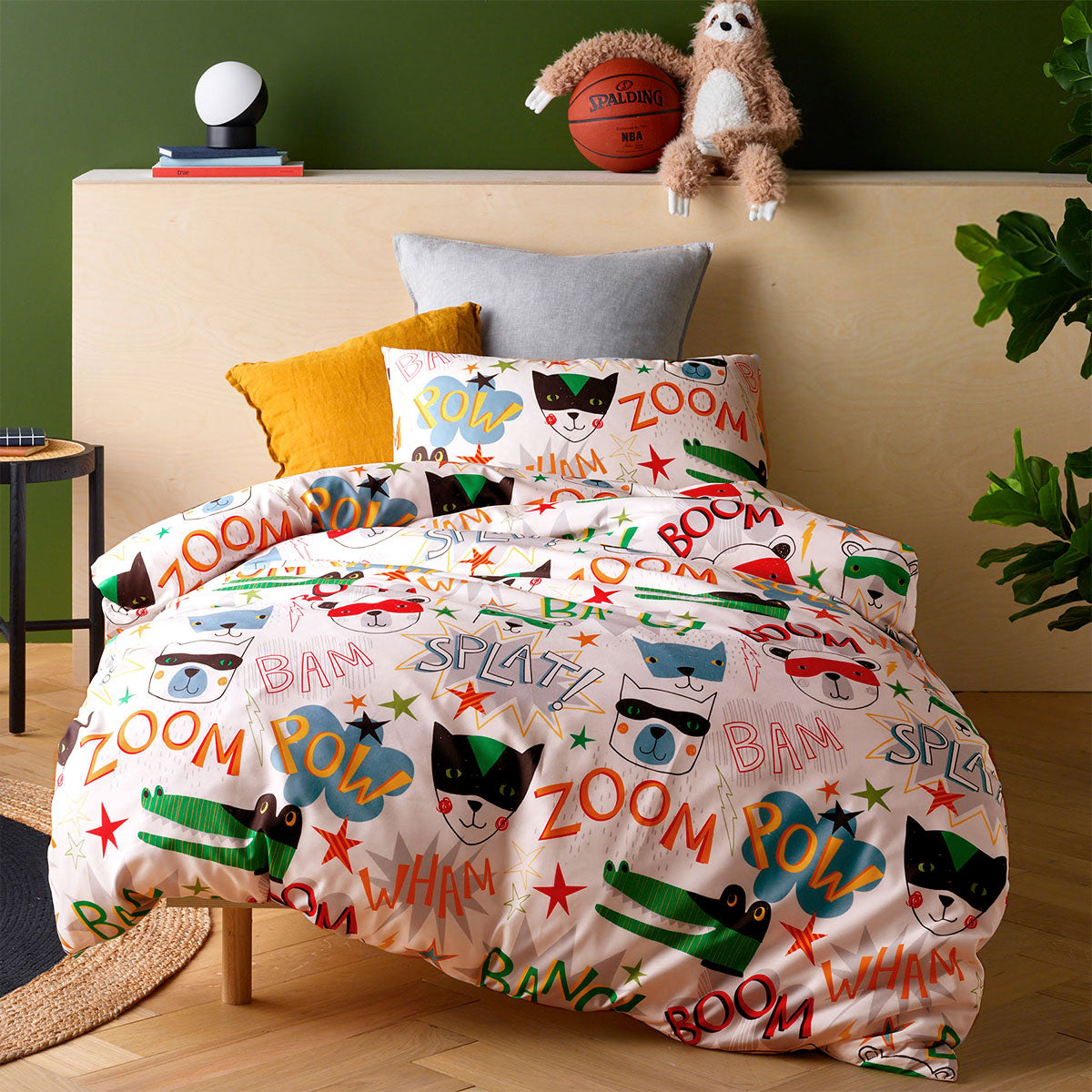 Happy Kids Glow in the Dark Animal Superhero Quilt Cover Set Single