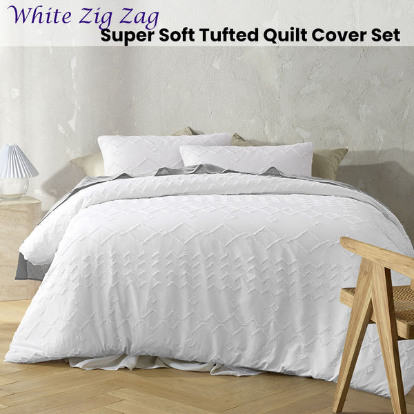 Big Sleep White Zig Zag Super Soft Tufted Quilt Doona Duvet Cover Set Queen