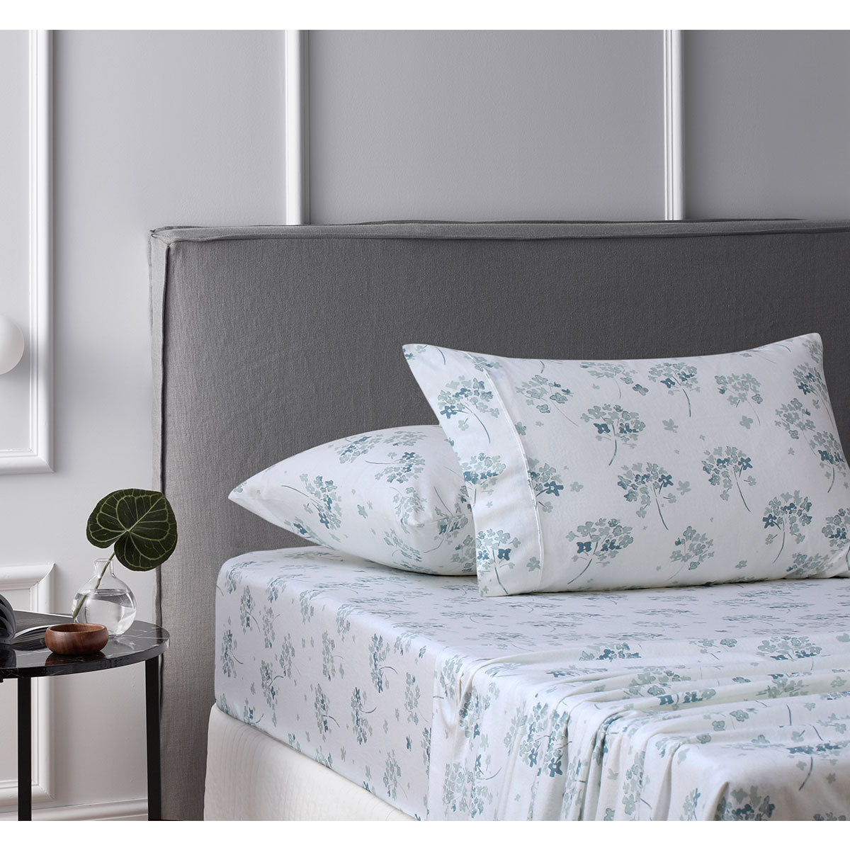 Accessorize 140gsm Cotton Flannelette Sheet Set Flower Bunch Light Blue Single