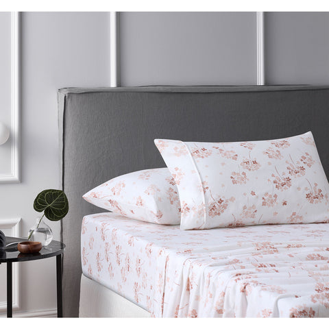 Accessorize 140gsm Cotton Flannelette Sheet Set Flower Bunch Pink King