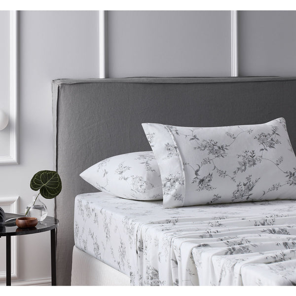 Accessorize 140gsm Cotton Flannelette Sheet Set Sylvan Rose Grey Single