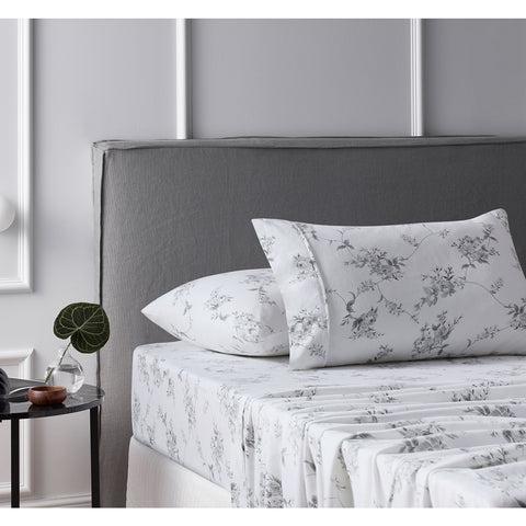 Accessorize 140gsm Cotton Flannelette Sheet Set Sylvan Rose Grey Single