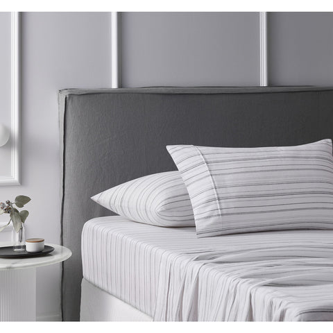 Accessorize 140gsm Cotton Flannelette Sheet Set Weathered Stripe Grey Single