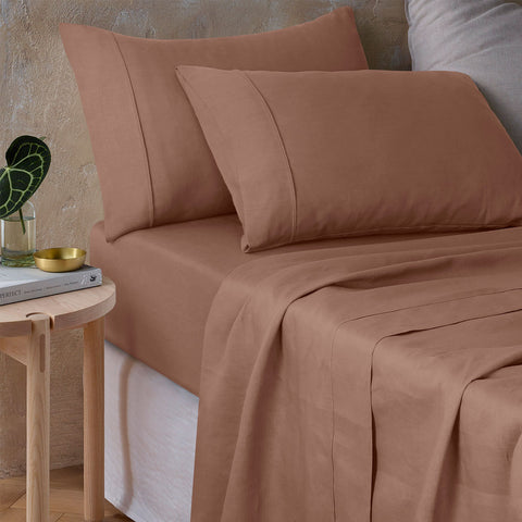 Vintage Design Homewares Hazelnut Brown Hemp Sheet Set Queen