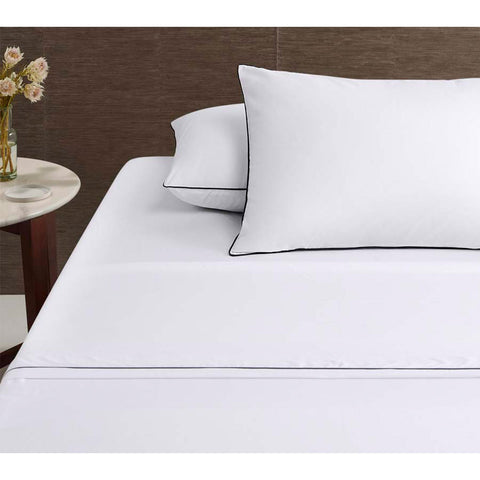 Accessorize White Piped Cotton Sheet Set Queen