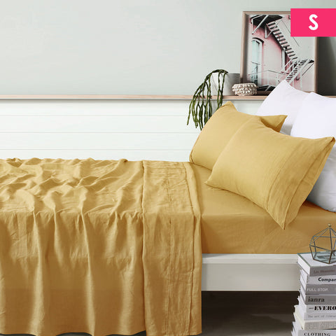 Vintage Design Homewares Linen Ochre Sheet Set Single