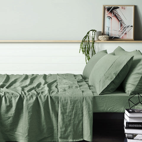 Vintage Design Homewares Linen Sage Green Sheet Set Double