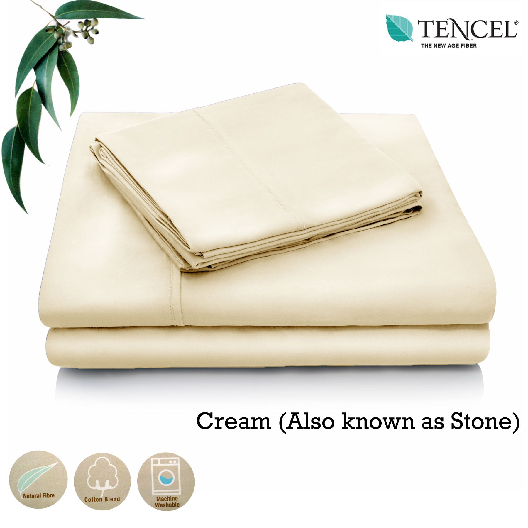 Accessorize Tencel Cotton Blend Sheet Set Cream Stone Single