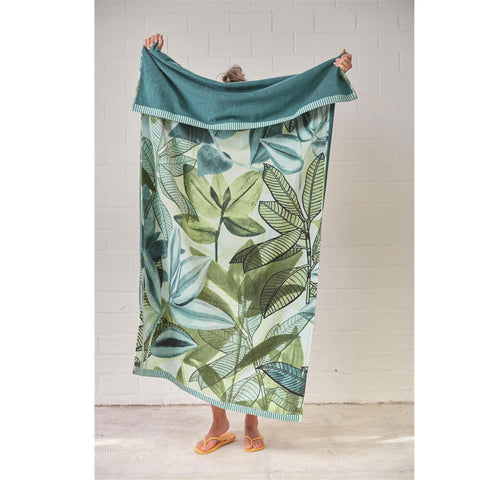 Bedding House Jungle Vibe Leaf Green Cotton Velour Beach Towel