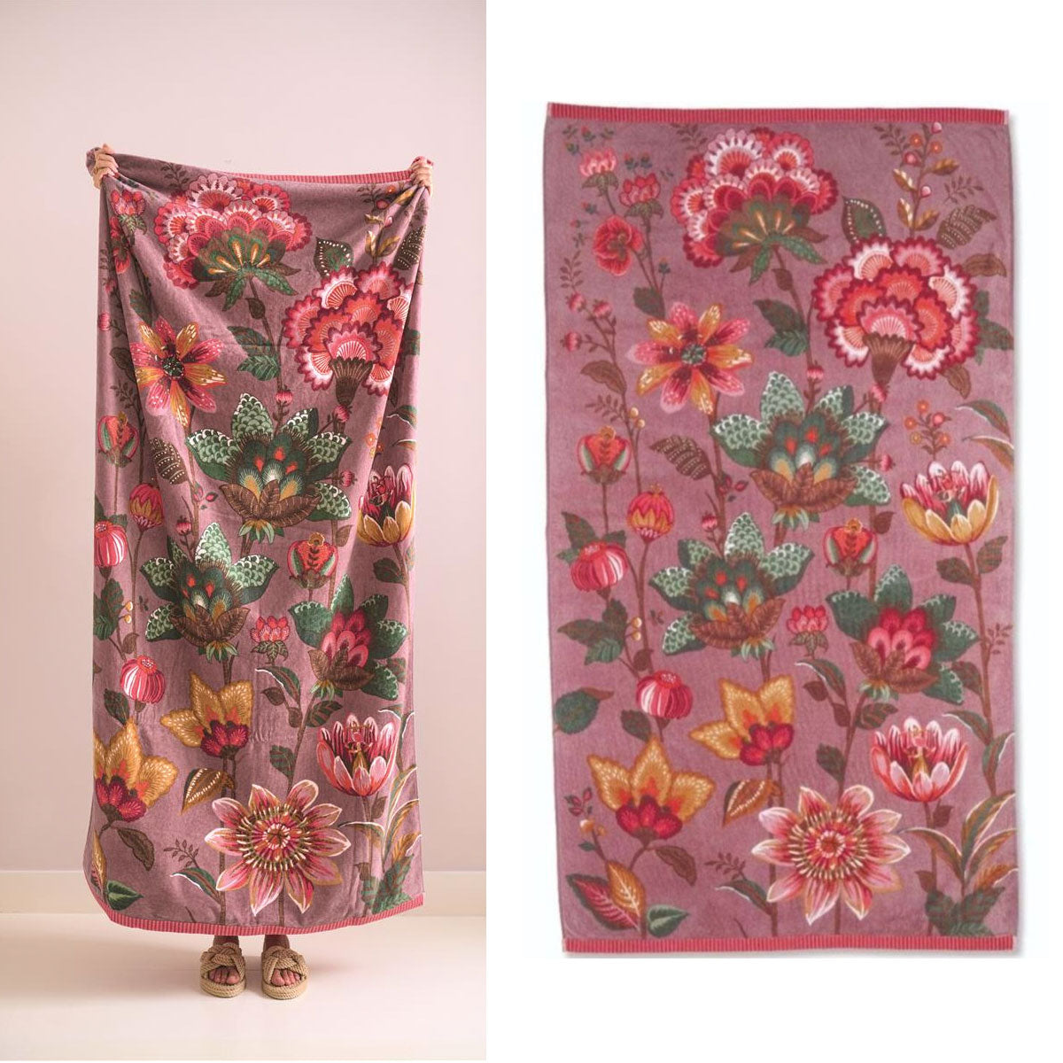 PIP Studio Sunny Side Up Floral Pink Cotton Beach Towel 100cm x 180cm