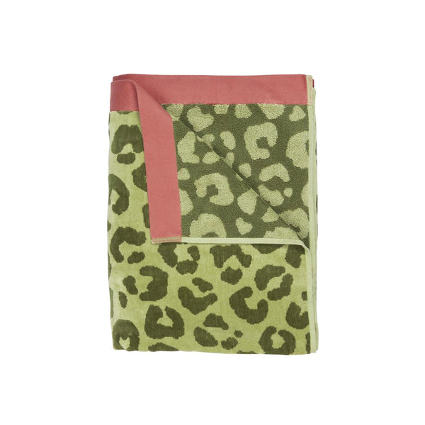 Bedding House Wildcat Animal Print Green Cotton Velour Beach Towel