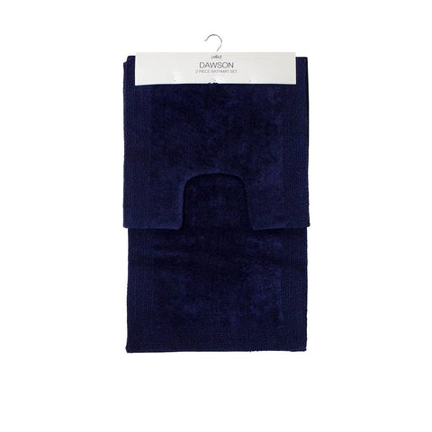 J Elliot Home Dawson 2 Piece Cotton Bath Toilet Mat Set 2000gsm Navy Blue