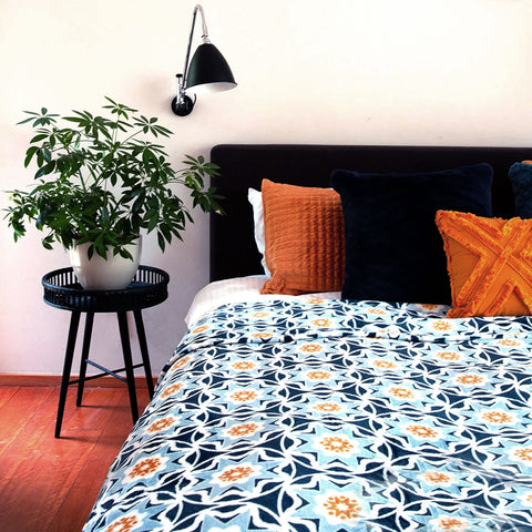 J Elliot Home Oriana Geometric Blanket Throw Rug 240 x 260cm Blue Multi