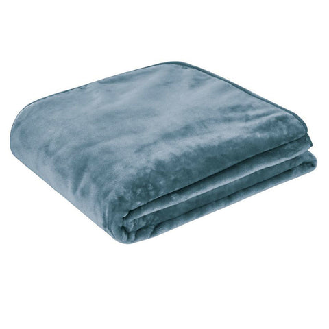 J Elliot Home Solid Faux Mink Blanket Throw Rug 220 x 240cm Steel Blue