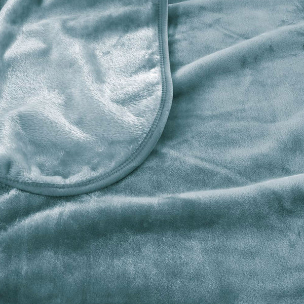 J Elliot Home Solid Faux Mink Blanket Throw Rug 220 x 240cm Steel Blue