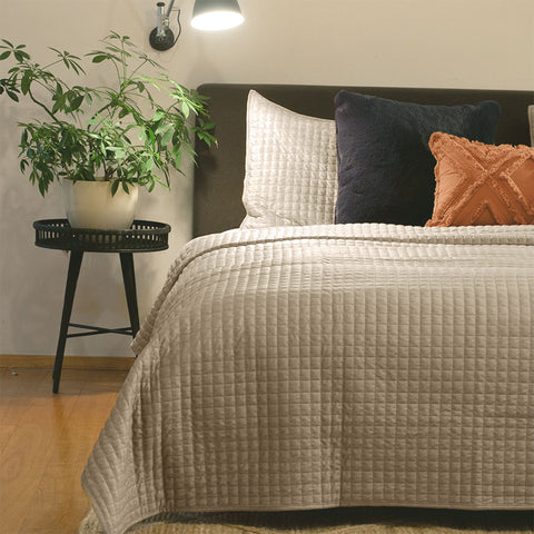J Elliot Home Adela Velvet Quilted Bedspread Coverlet Quilt Taupe Queen King