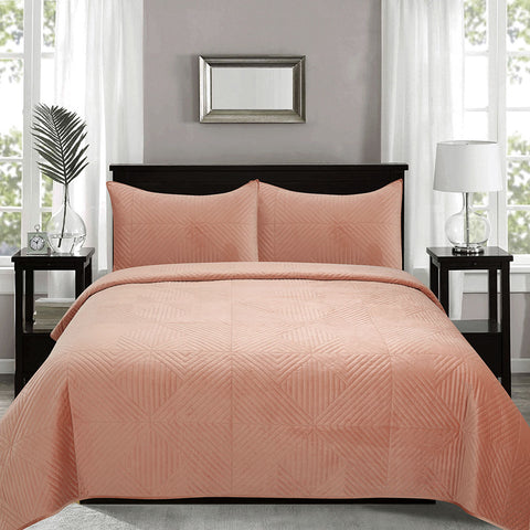 J Elliot Home Merida Velvet Quilted Bedspread Coverlet Quilt Pink Queen King