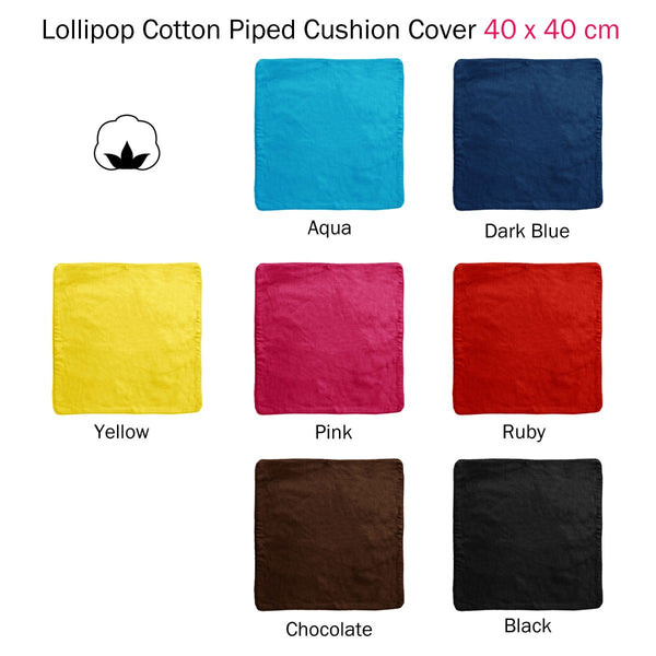 Lollipop Cotton Piped Square Cushion Cover 40cm Black