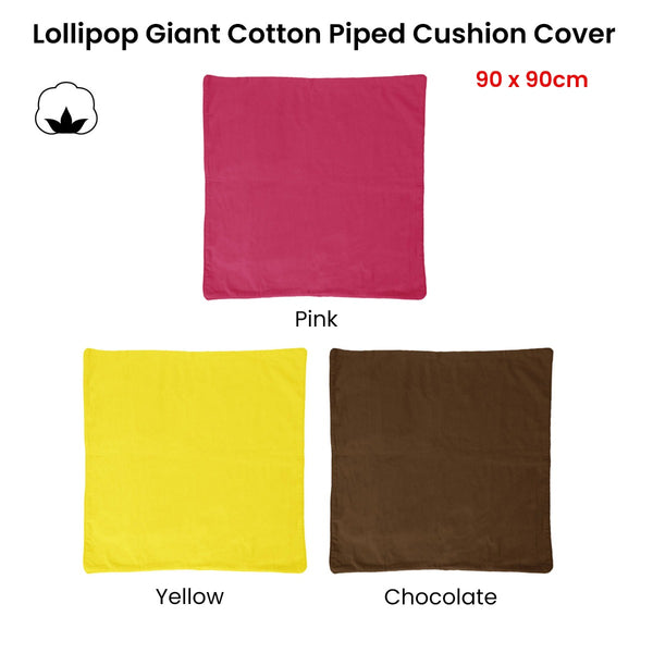 Lollipop Extra Large Cotton Piped Square Cushion Cover 90cm Yellow