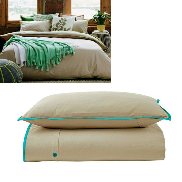 Jane Barrington Cotton Quilt Doona Duvet Cover Set Taupe Emerald Single