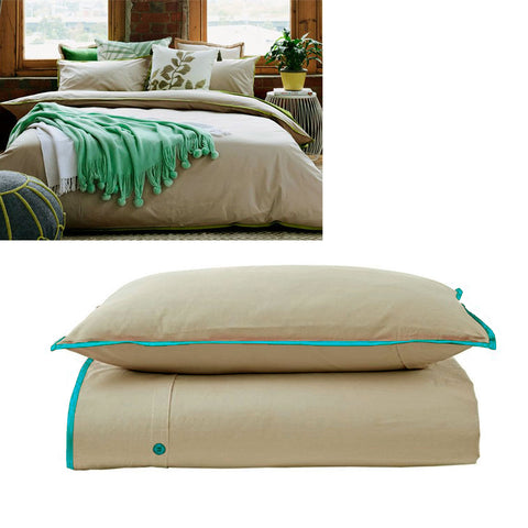 Jane Barrington Cotton Quilt Doona Duvet Cover Set Taupe Emerald Single