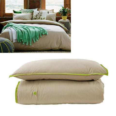 Jane Barrington Cotton Quilt Doona Duvet Cover Set Taupe Green Queen