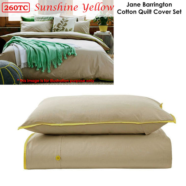 Jane Barrington Cotton Quilt Doona Duvet Cover Set Taupe Yellow Queen