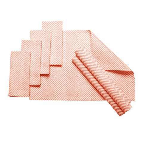 J Elliot Home Set of 8 Herringbone Cotton Placemats Napkins Coral Pink