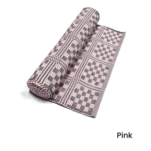 Checkered Cotton Ribbed Table Runner 33 x 150cm Pink Grey