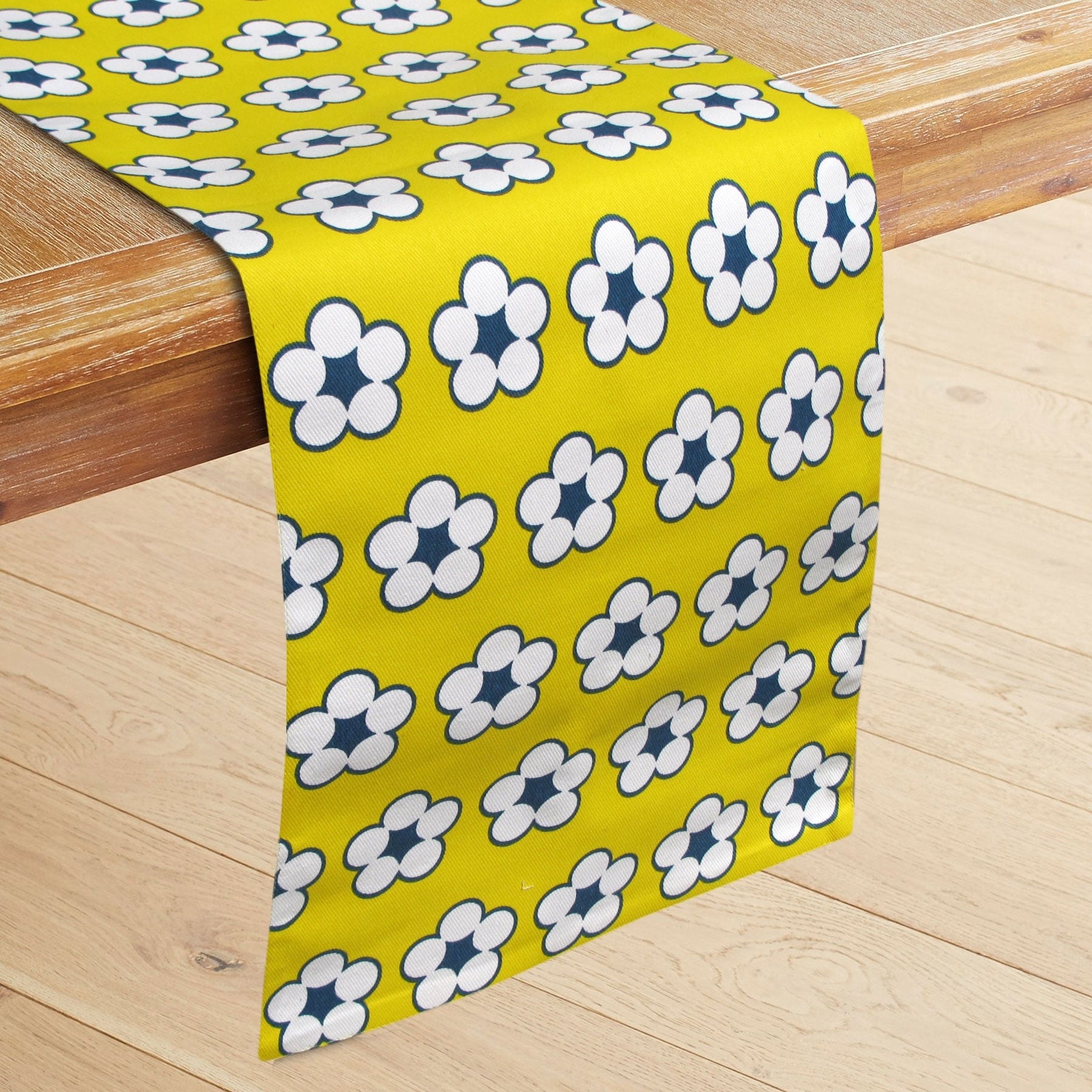 IDC Homewares Cotton Printed Floral Table Runner 33 x 180cm Yellow