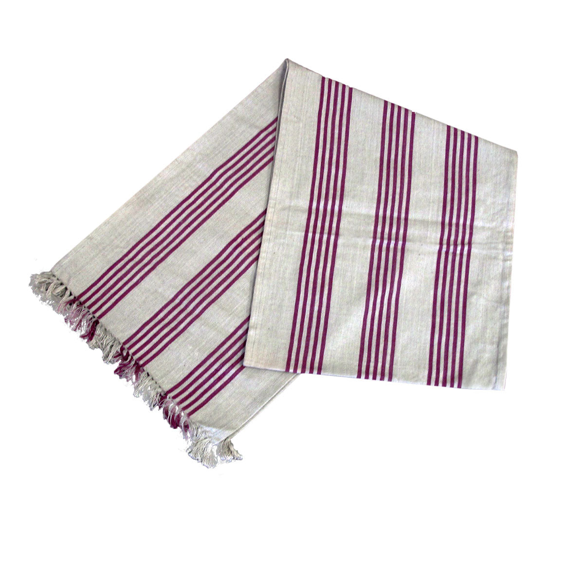 Mason Grey Purple Fringe Cotton Table Runner 33 x 180cm