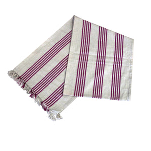 Mason Grey Purple Fringe Cotton Table Runner 33 x 180cm