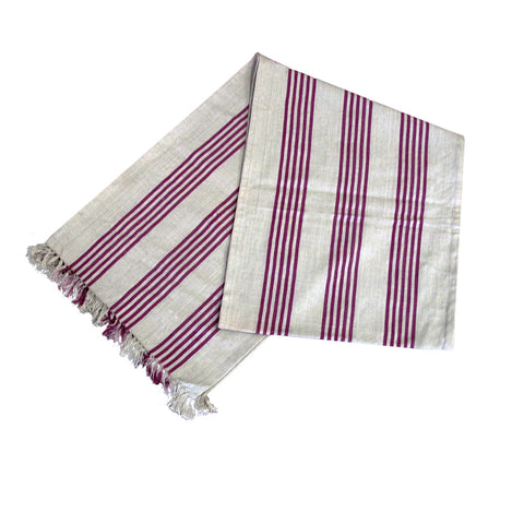 Mason Grey Purple Fringe Cotton Table Runner 33 x 180cm