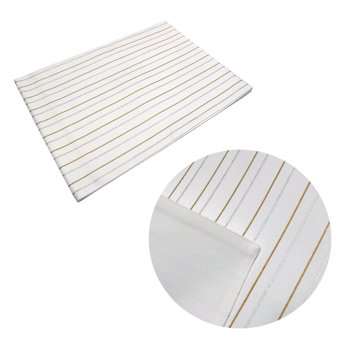 Silver Gold Stripes Cotton Metallic Print Table Runner 33 x 180cm