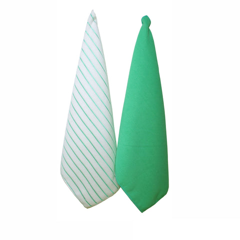 IDC Homewares Set of 2 Solid Stripe Microfibre Tea Towels Mint Green