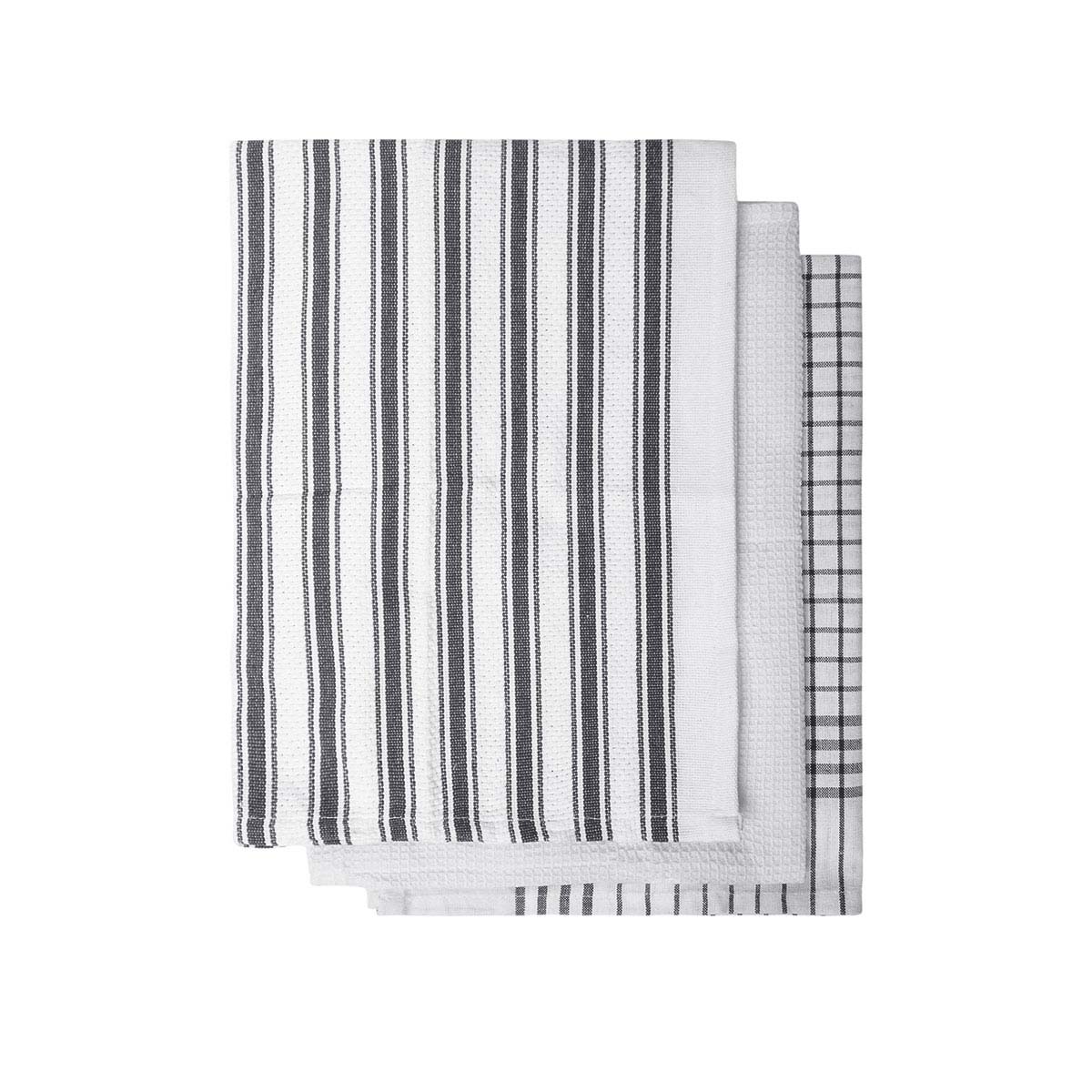 IDC Homewares Set of 3 Gardenia Cotton Tea Towels Charcoal Grey