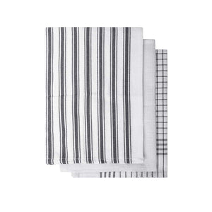IDC Homewares Set of 3 Gardenia Cotton Tea Towels Charcoal Grey