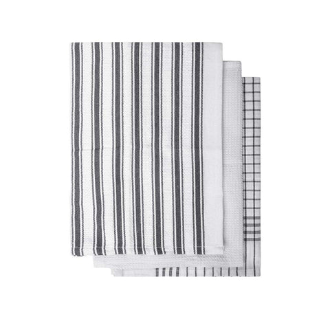 IDC Homewares Set of 3 Gardenia Cotton Tea Towels Charcoal Grey