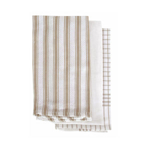 IDC Homewares Set of 3 Gardenia Cotton Tea Towels Taupe Brown