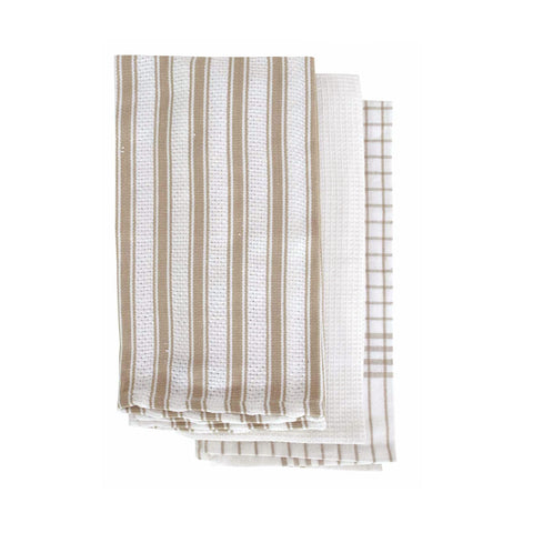 IDC Homewares Set of 3 Gardenia Cotton Tea Towels Taupe Brown