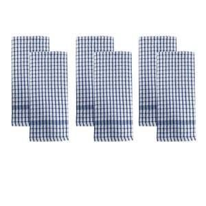 J Elliot Home Set of 6 Elly Cotton Terry Checked Tea Towels Blue